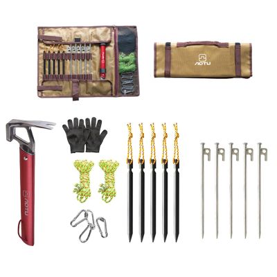 Tent Ground Pegs Wind Rope Steel Hammer Storage Bag Set, Camping Accessories Set, Tent Stake Camping Hammer Accessories