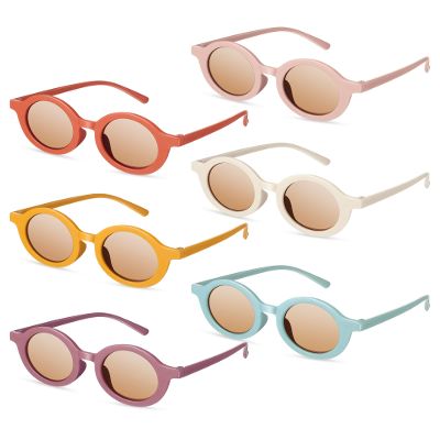 Frienda 6 Pairs Kids Round Cute Circle Sunglasses for Girls Boys Birthday Party Favors Toddler Baby Outdoor Glasses(Retro Colors)