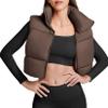 Century Star Brown Puffer Vest Women Girls - Cropped Fall Winter Outerwear Puffy 2025 Quilted Top Jacket Coat Gilet Sleeveless Zip Small view 2
