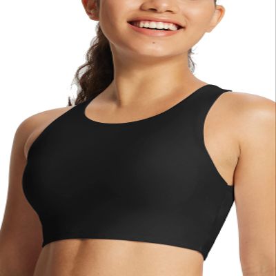 baleaf Women's Swim Bra Tops Modest High Neck Push Up Crop Tank Bikini Top Athletic Sports Swimsuits Bathing Suit Under Rash Guard Black 42