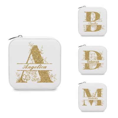 AXKEUDO Custom Jewelry Box Personalized Travel Leather Small Organizer Ring Cases for Bridesmaid Proposal Wedding Gift Letter J