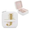 AXKEUDO Custom Jewelry Box Personalized Travel Leather Small Organizer Ring Cases for Bridesmaid Proposal Wedding Gift Letter J view 2