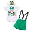 Dinosaur Birthday Party Decorations Supplies, Toddler Baby Boys Woodland Animal Theme Romper & Bloomers Pants & Suspenders for Dino Themed Kid's Party, Shower, Celebration Green & I'm two 18-24 Months view 1