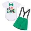 Dinosaur Birthday Party Decorations Supplies, Toddler Baby Boys Woodland Animal Theme Romper & Bloomers Pants & Suspenders for Dino Themed Kid's Party, Shower, Celebration Green & I'm two 18-24 Months view 2