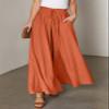 Dokotoo Womens Fashion Clothing Stretch Drawstring Tie Elastic Waist Wide Leg Linen Pants for Women Ladies Dressy Solid Spring Fall Lightweight Oversize Soft Womens Pants with Side Pockets Red L view 2