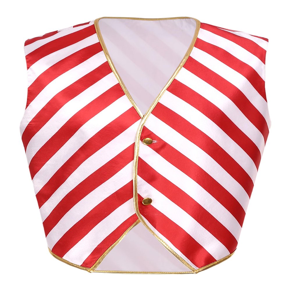 Fldy Men's Christmas Candy Cane Red White Stripe Vest V Neck Button Down Waistcoat Festival Shirt Red&White XX-Large
