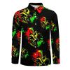 Lion Reggae Jamaica Men's Shirt Long Sleeve Casual Button Down T-Shirt Blouse Tee Top L view 3