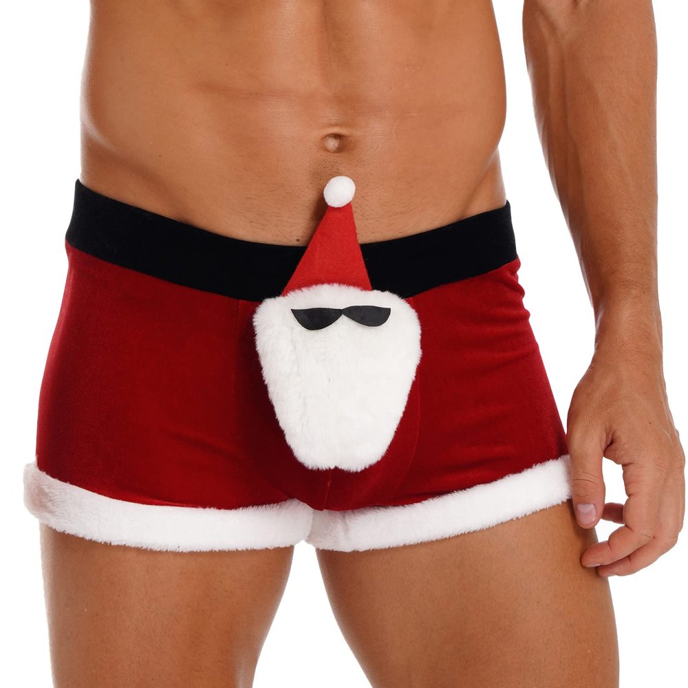 FEESHOW Mens Christmas Holiday Santa Claus Lounge Boxers Shorts Underwear Santa Claus Doll 3X-Large