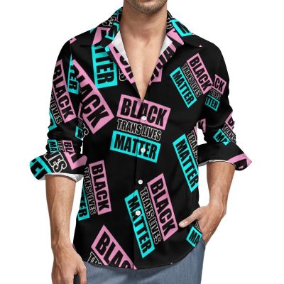 Black Trans Lives Matter Men's Shirt Long Sleeve Casual Button Down T-Shirt Blouse Tee Top XS