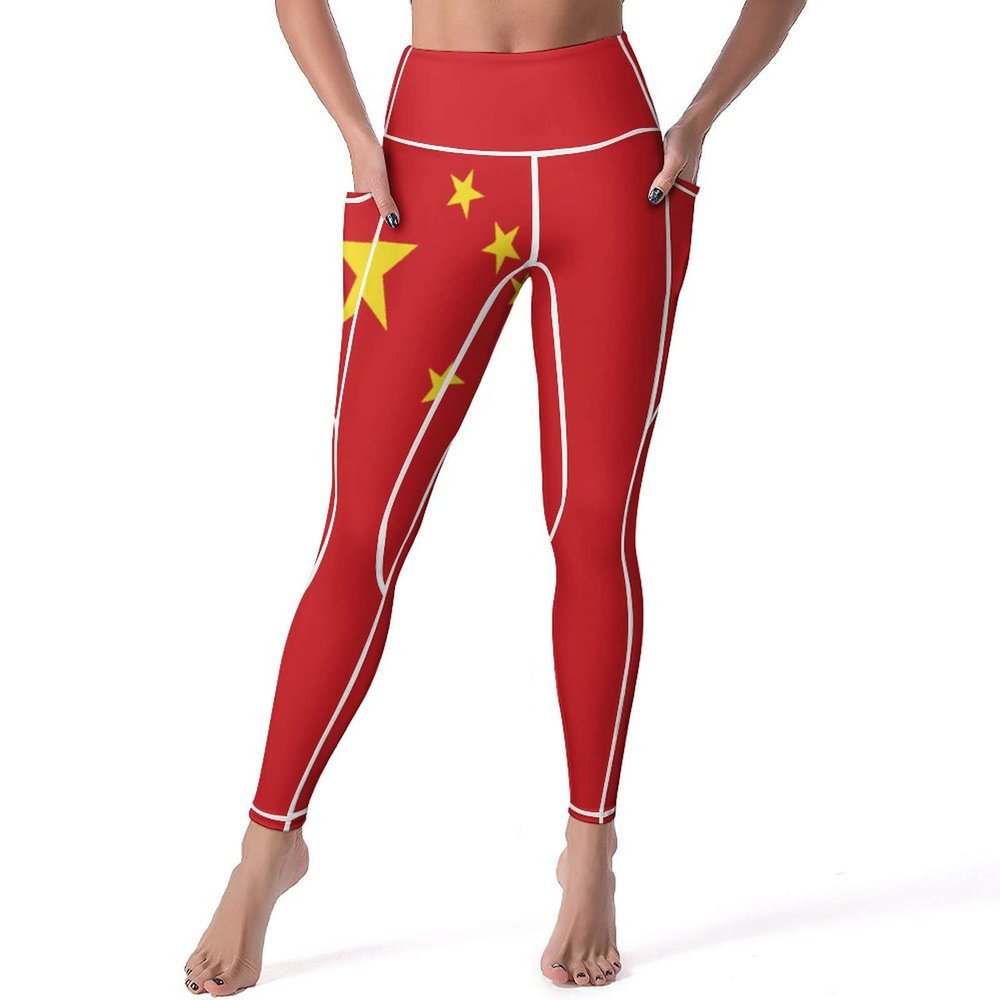 Adugen Origei Yoga Pants China Flag Workout Running for Women S