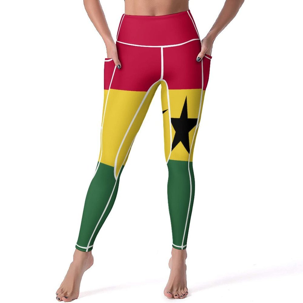 Adugen Origei Yoga Pants Ghana Flag Workout Running for Women XL