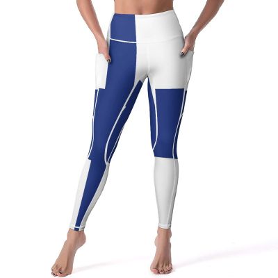 Adugen Origei High Waist Finland Flag Yoga Pants Tummy Control Womens Fall Fashion 2022 L