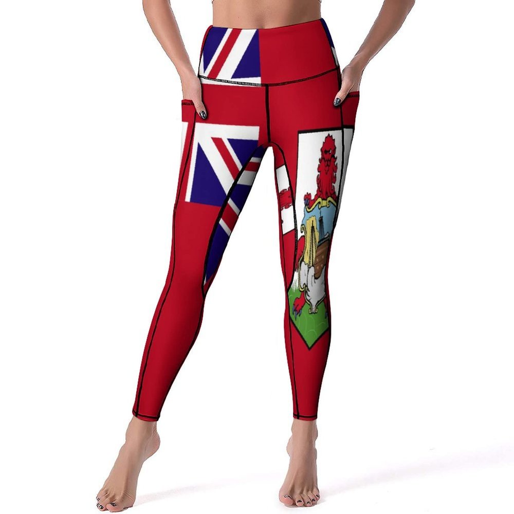 Adugen Origei High Waist Bermuda Flag Yoga Pants Tummy Control Womens Fall Fashion 2022 L