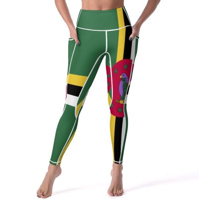 Adugen Origei High Waist Dominica Flag Yoga Pants Tummy Control Womens Fall Fashion 2022 M
