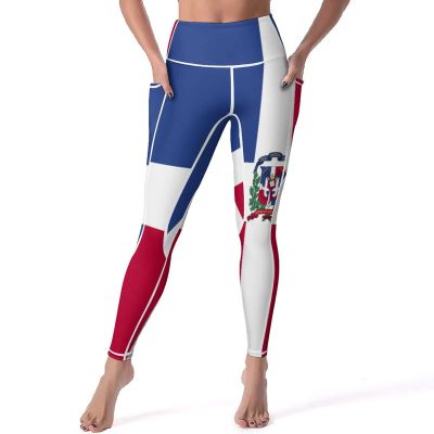 Adugen Origei Yoga Pants Dominican Flag Workout Running for Women 2XL