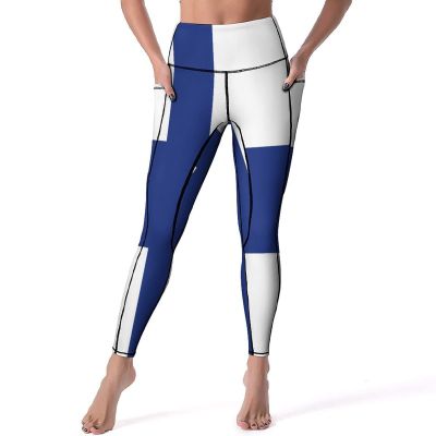 Adugen Origei High Waist Finland Flag Yoga Pants Tummy Control Womens Fall Fashion 2022 M