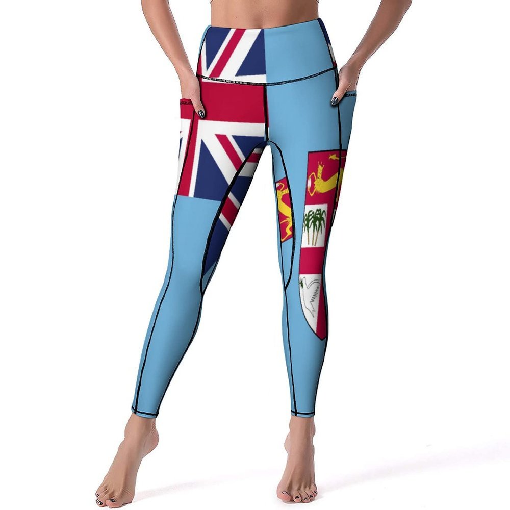 Adugen Origei High Waist Fiji Flag Yoga Pants Tummy Control Womens Fall Fashion 2022 S