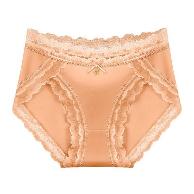 Womens Mid Waist Sexy Lace and Raise The ButtocksPure Brief Panties Womens Underwear Packs Cotton Bikini (Gold, L)