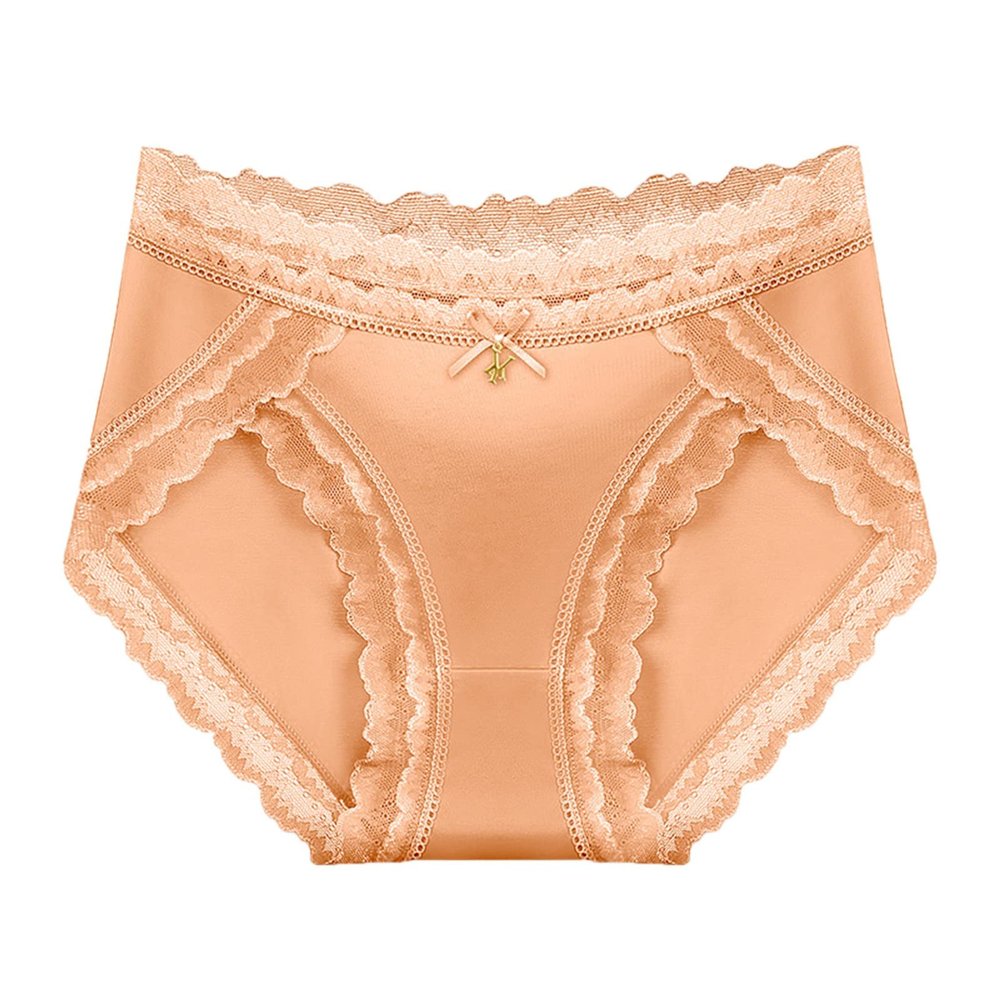 Womens Mid Waist Sexy Lace and Raise The ButtocksPure Brief Panties Womens Underwear Packs Cotton Bikini (Gold, L)