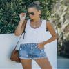 luvamia Jean Shorts Womens Mid Rise Stretchy Cut Off Frayed Denim Shorts Ripped Summer Casual Beach Vacation Clothes Bay Blue Rip Size Small Fits US 4-6 view 4