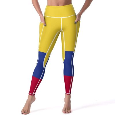 Adugen Origei Women's High Waist Colombia Flag Print Tummy Control Yoga Capris S