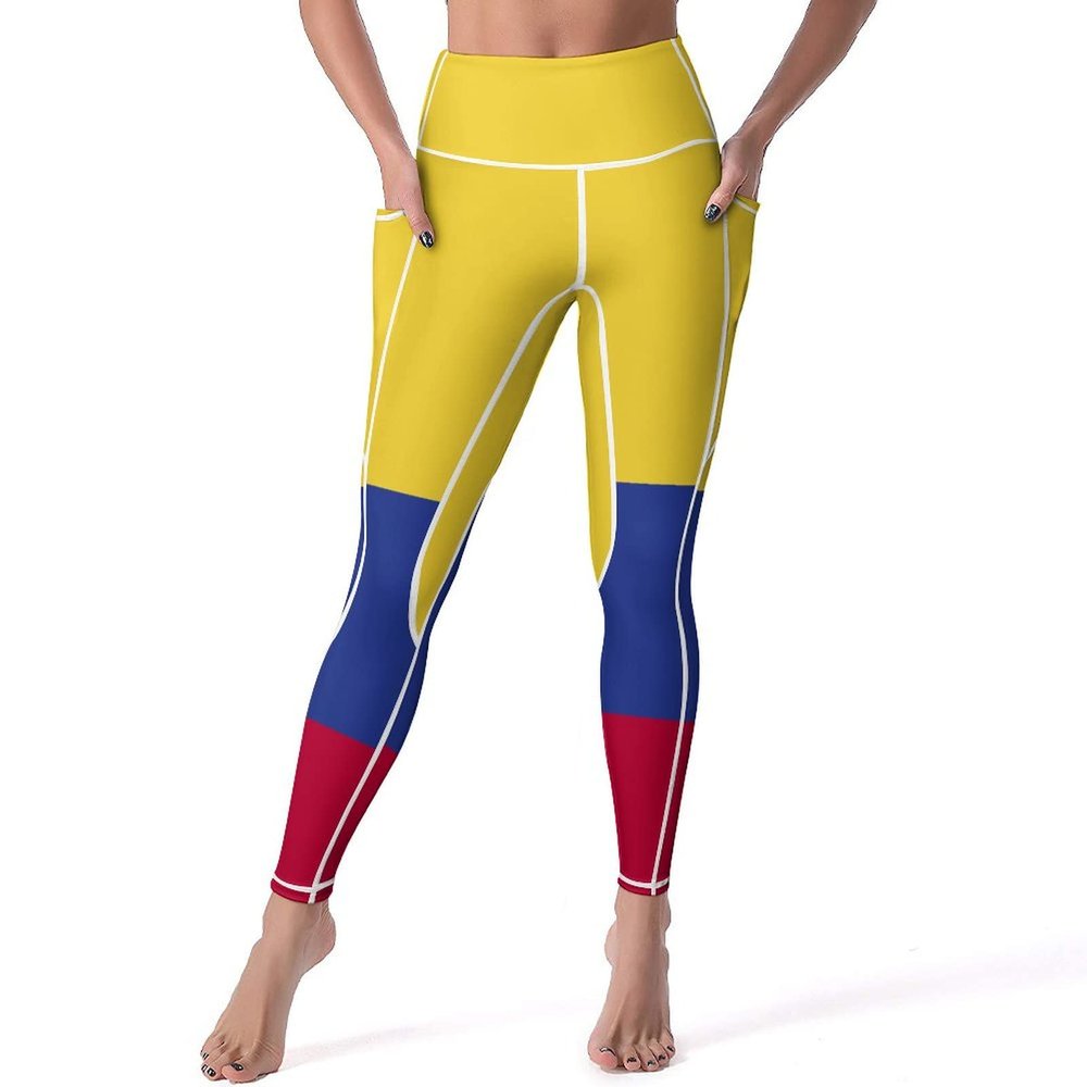 Adugen Origei Women's High Waist Colombia Flag Print Tummy Control Yoga Capris S
