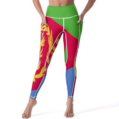 Adugen Origei Women's High Waist Eritrea Flag Print Tummy Control Yoga Capris 2XL