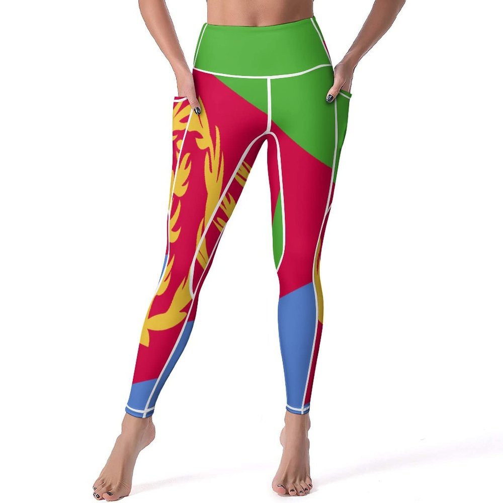 Adugen Origei Women's High Waist Eritrea Flag Print Tummy Control Yoga Capris 2XL