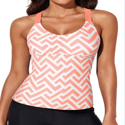 Aleumdr Women Plus Size Tankini Swim Top Tankini Swimsuits Halter Bathing Suit Tops Solid Vintage Slimming Tanking Swim Top Only Orange Small