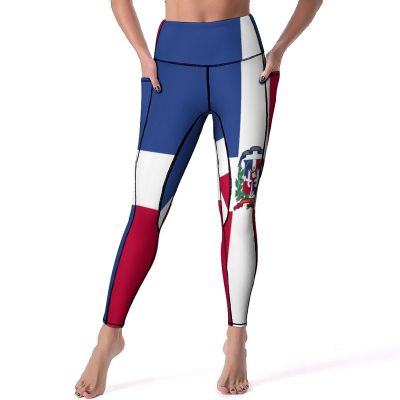 Adugen Origei Women's High Waist Dominican Flag Print Tummy Control Yoga Capris M