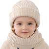Hicdaw 2Pcs Kids Winter Beanie Hat Scarf Set Warm Knitted Thickened Fleece Lined Skull Scarf Set Toddler Beanie Hat for Boys Girls (Beige) view 1