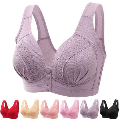 2022 Front Button Breathable Skin-Friendly Cotton Bra, U-Shaped Back 5D Bras Women Front Closure (38/85BC, Greyish Purple)