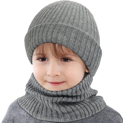 Hicdaw 2Pcs Kids Winter Hat and Scarf Set Winter Hats for Kids Toddler Beanie Hat Fleece Lined Scarf for Boys Girls 2-8 Years