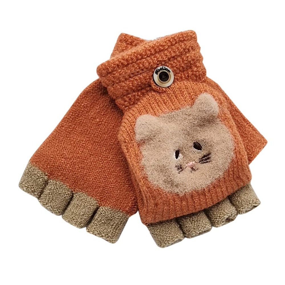 Flip Winter Fingerless Knitted Baby Gloves Mittens Convertible Toddler Warm Top Baby Care Kids Ski (Orange, One Size)