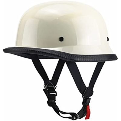 YMKJGZS German Style Cool Open Face Helmets Half Helmet Adults Half Shell Helmet Low Profile Cruiser Chopper, DOT Approved Helmet Classic Moped Road Riding for Men and Women (Ivory White,XL(58-59CM))