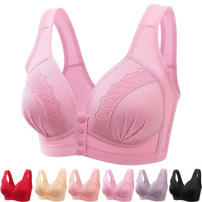 2022 Front Button Breathable Skin-Friendly Cotton Bra, U-Shaped Back 5D Bras Women Front Closure (36/80BC, Pink)
