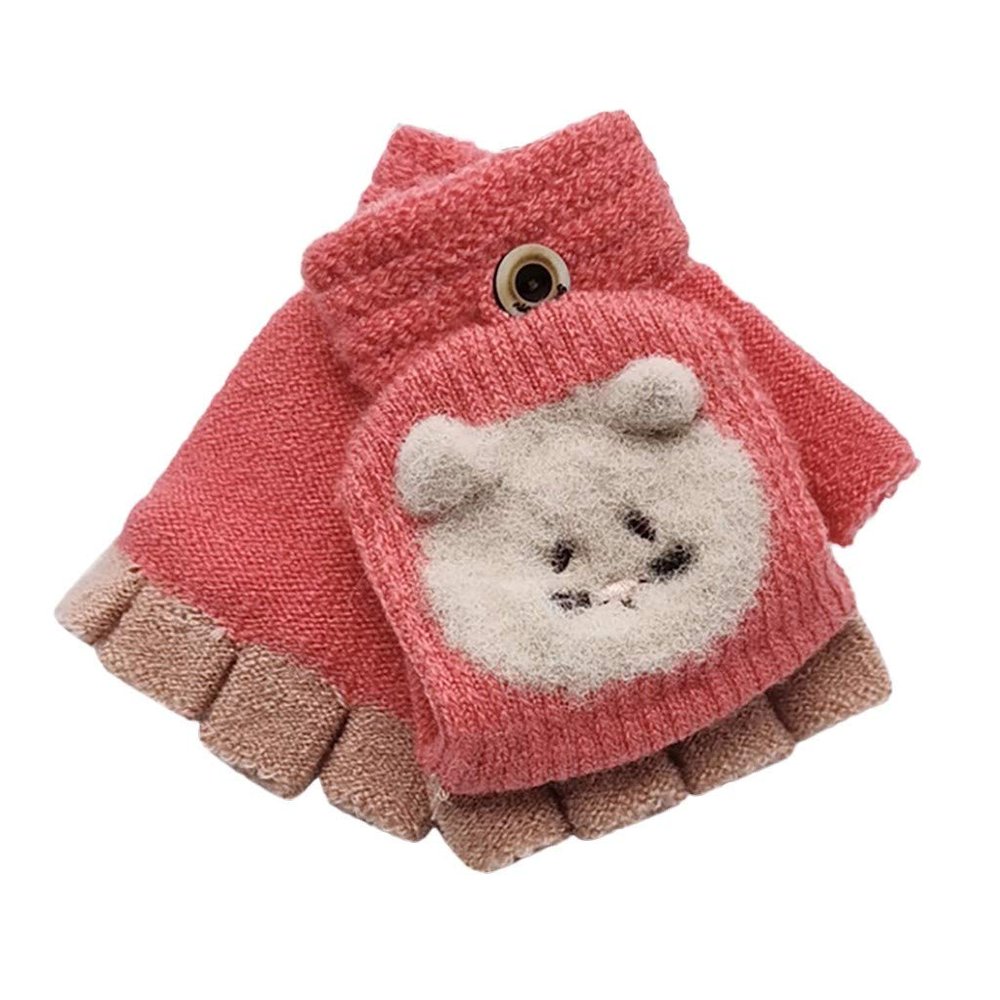 Flip Winter Fingerless Knitted Baby Gloves Mittens Convertible Toddler Warm Top Baby Care (Watermelon Red, One Size)