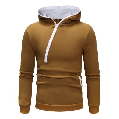 JEsilunmaMY Men's Quarter-Zip Pullover Sweatshirt Long Sleeve Fashion Sweatshirt with Pocket Solid Color Casual Hooded Jumper (Khaki,X-Large)