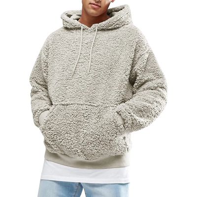 JEsilunmaMY Mens Fleece Hooded Sweatshirt Fall Winter Long Sleeve Thicken Pullover Hoodies Solid Color Plush Pullover Sweater (Apricot,Small)