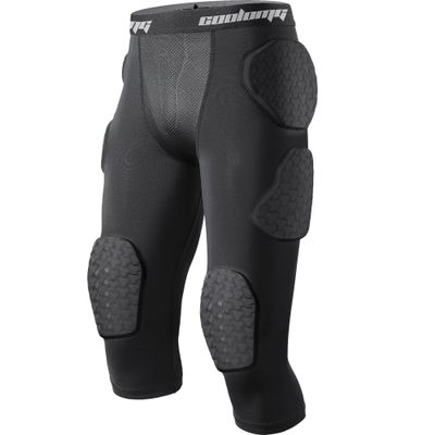COOLOMG Youth Boys 7 Pad Football Girdle with Cup Pocket,Knee Pads,Integrated Hip, Tailbone, Thigh Pads Black L