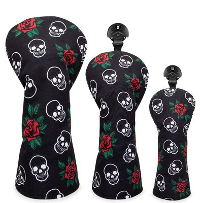 Barudan Golf Club Covers, 3pcs Golf Club Head Covers for Driver, Woods and Hybrids, Rose and Skeleton Driver Fairway Rescue Headcovers Set, Designed to Fit All Brand Golf Clubs