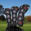 Barudan Golf Club Covers, 3pcs Golf Club Head Covers for Driver, Woods and Hybrids, Rose and Skeleton Driver Fairway Rescue Headcovers Set, Designed to Fit All Brand Golf Clubs view 3