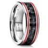 King Will 8mm Silver Tungsten Carbide Rings for Men Men's Wedding Band with Black Carbon Fiber Inlaid 2 Red Groove Lines Beveled Edge High Polished Finish Gentleman Comfit Fit, Size 10 view 1