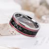 King Will 8mm Silver Tungsten Carbide Rings for Men Men's Wedding Band with Black Carbon Fiber Inlaid 2 Red Groove Lines Beveled Edge High Polished Finish Gentleman Comfit Fit, Size 10 view 2