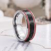 King Will 8mm Silver Tungsten Carbide Rings for Men Men's Wedding Band with Black Carbon Fiber Inlaid 2 Red Groove Lines Beveled Edge High Polished Finish Gentleman Comfit Fit, Size 10 view 3
