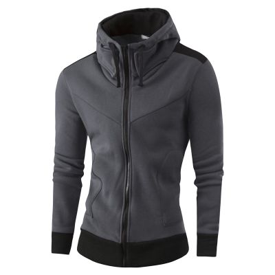 JEsilunmaMY Men's Zip Up Cardigan Jacket Long Sleeve Stand Collar Hoodies with Pocket Fashion Casual Hooded Sweatshirt Coat (Dark Grey,Large)