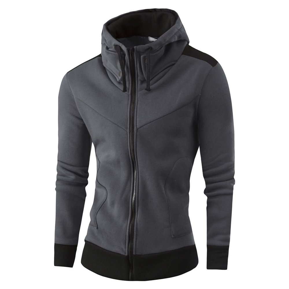 JEsilunmaMY Men's Zip Up Cardigan Jacket Long Sleeve Stand Collar Hoodies with Pocket Fashion Casual Hooded Sweatshirt Coat (Dark Grey,Large)