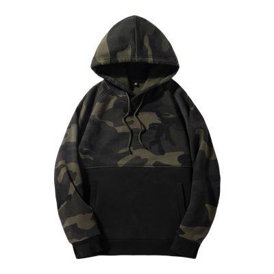 JEsilunmaMY Men's Camo Outdoor Hoodies Long Sleeve Soft Cotton Sweatshirt with Pocket Casual Fleece Thicken Pullover Tops (Black,X-Large)