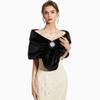 Bounzhi Women's Faux Fur Shawl Wraps Bridal Scarf Stoles Wedding Shrug Cover Up with Brooch for Bride and Bridesmaids (Black) view 1
