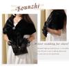 Bounzhi Women's Faux Fur Shawl Wraps Bridal Scarf Stoles Wedding Shrug Cover Up with Brooch for Bride and Bridesmaids (Black) view 3